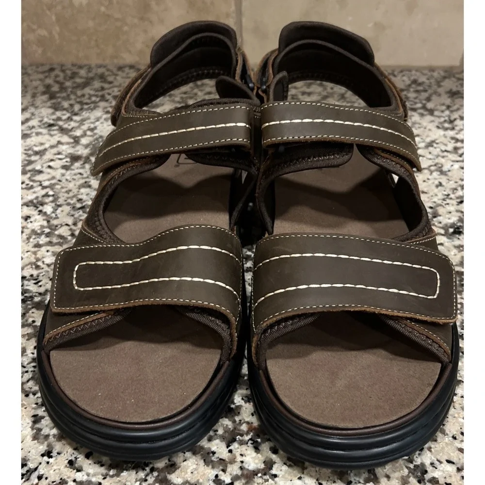 New Propet Hudson Sandals Brown Leather Shoes Men's Size 12 Wide XX 5E MSO033L